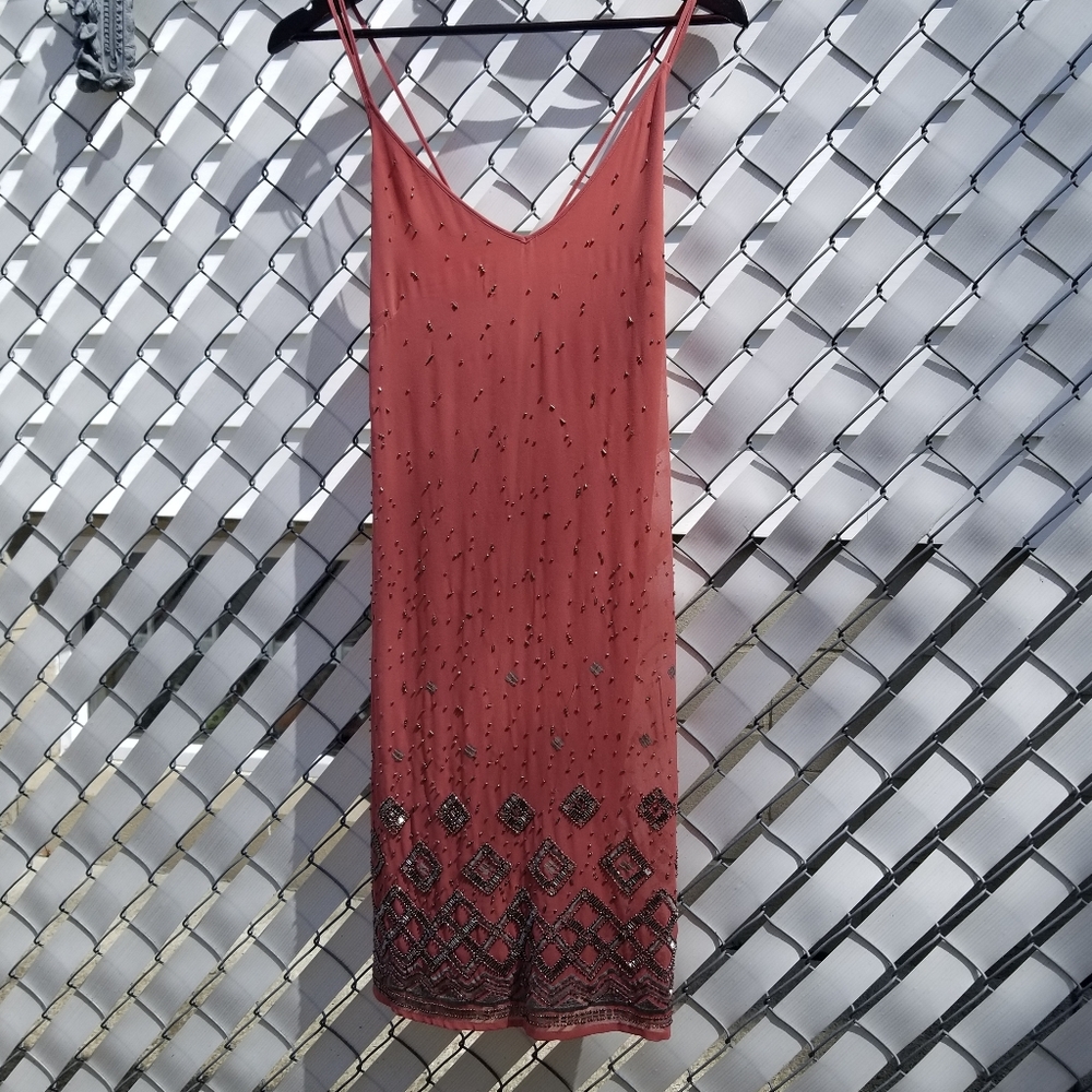 WHBM pink mini sequined cocktail party spaghetti strap dress M